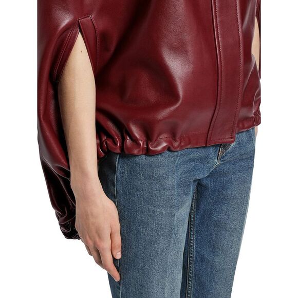 Balenciaga Women Short Burgundy Leather Cape - Picture 6 of 6